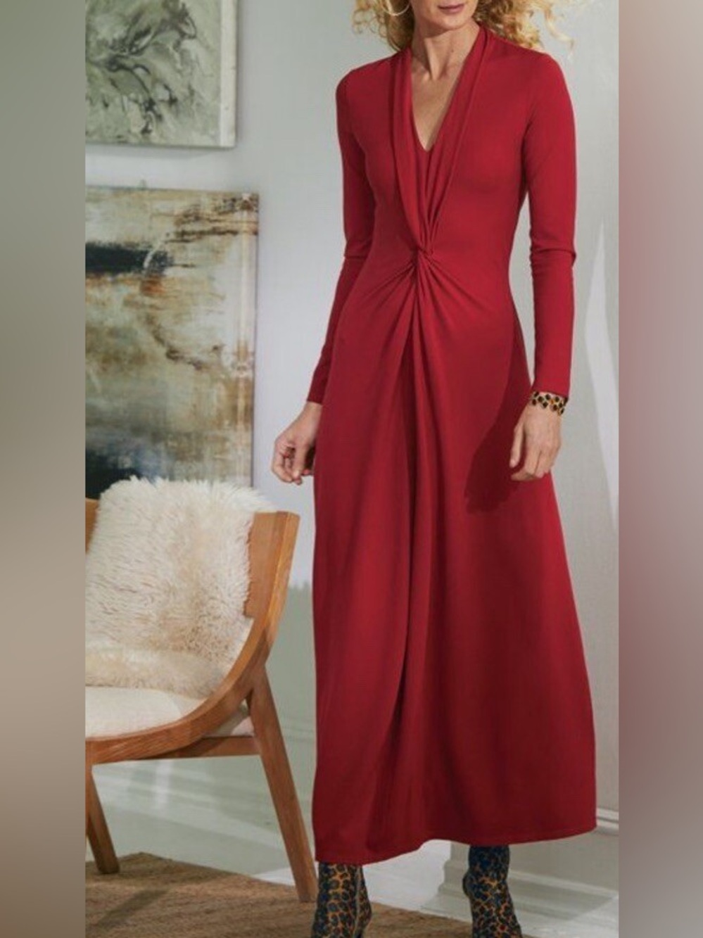 Soft Surroundings Lagia Red Dahlia Ponte Knit Minimalist Long Maxi Dress Size XL